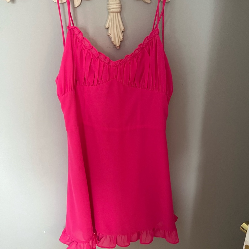 Women's Hot Pink Spaghetti Strap Slip Dress Top